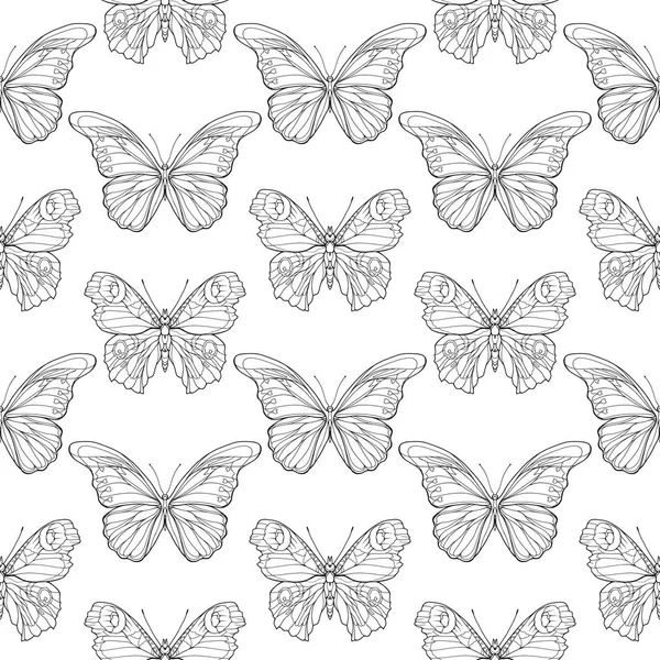 Butterflies. Seamless pattern, background. Outline hand drawing — Stock Vector