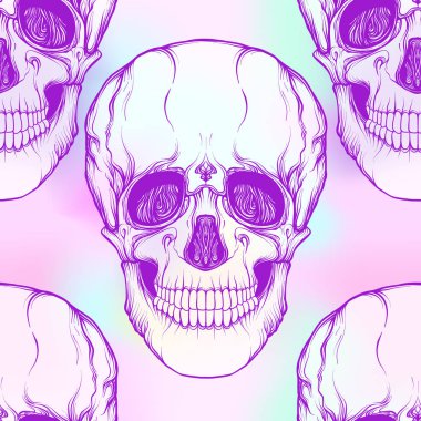 Dikişsiz desen, kafatası ile arka plan. Vanilya Neon renkler.