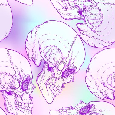 Dikişsiz desen, kafatası ile arka plan. Vanilya Neon renkler.