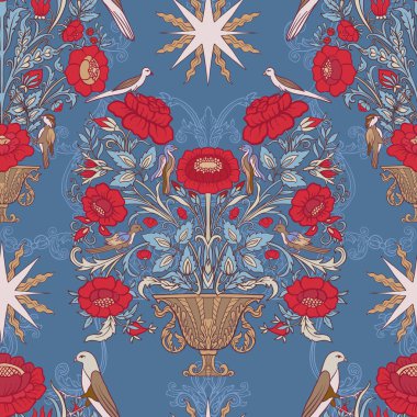 Çiçek seamless modeli, vintage tarzı çiçek ile arka plan bir