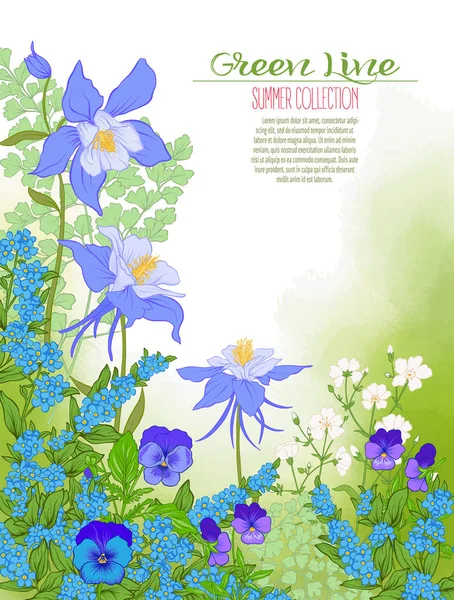 与春天的花朵组成： 郁金香、 水仙花、 紫罗兰、 为 — 图库矢量图片
