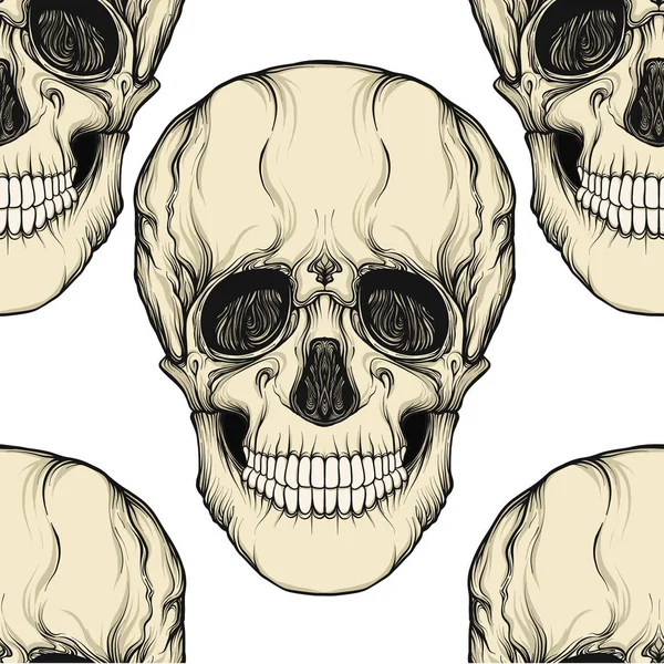 Varrat nélküli mintát, hátterét, emberi koponya. Készlet vonal vektor — Stock Vector