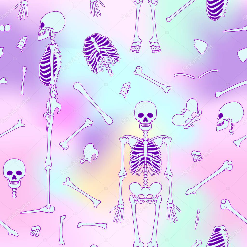 Seamless pattern, background with dancing skeletons.