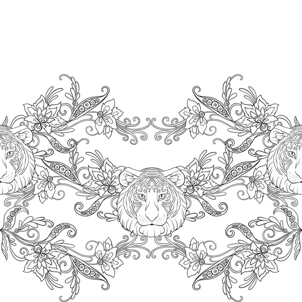 Бесшовный узор, фон с цветами винтажного стиля и анимом — стоковый вектор