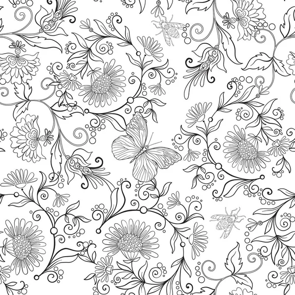 Nahtloses Muster, Hintergrund mit Vintage-Blumen und Anim — Stockvektor