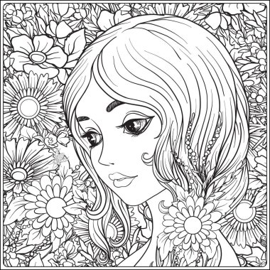 Bir çelenk çiçek başında güzel bir genç kızla.