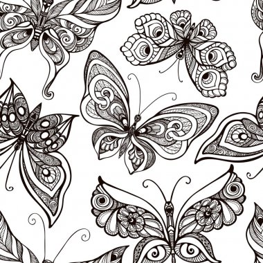 Kelebekler dekor desenli. Dikişsiz desen, arka plan. Gr