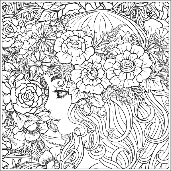 Bir çelenk çiçek başında güzel bir genç kızla.