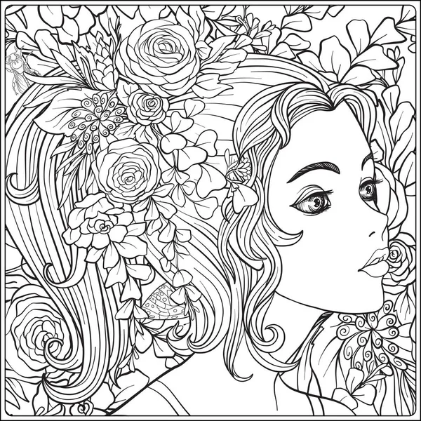 A young beautiful girl with a wreath of flowers on her head. — Stock Vector