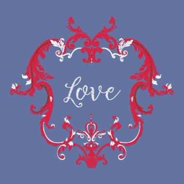 Kırmızı ve beyaz vintage çerçeve ile nakış