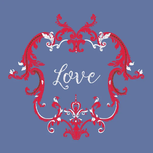 Kırmızı ve beyaz vintage çerçeve ile nakış