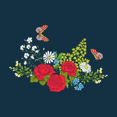 Buket gül ve papatyalar