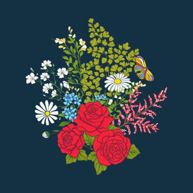 Buket gül ve papatyalar