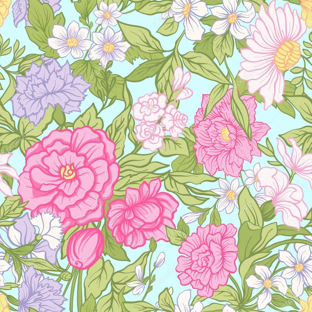 Floral seamless pattern, background with vintage style flowers