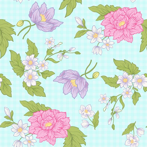 Motif floral sans couture, fond avec des fleurs de style vintage — Image vectorielle