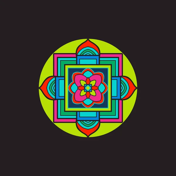 Mandala del Tíbet sobre fondo negro . — Archivo Imágenes Vectoriales