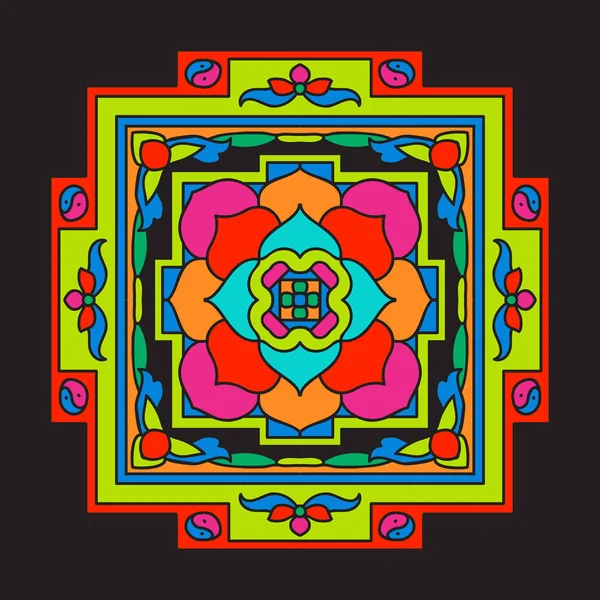Mandala del Tíbet sobre fondo negro . — Archivo Imágenes Vectoriales