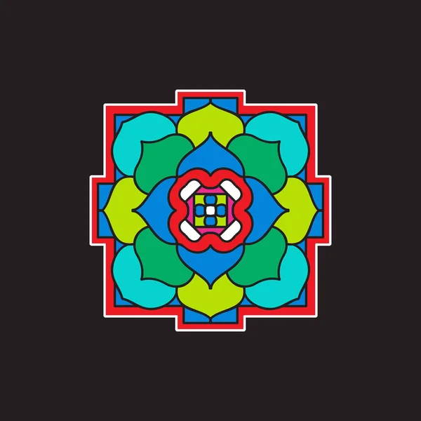 Mandala del Tíbet sobre fondo negro . — Archivo Imágenes Vectoriales