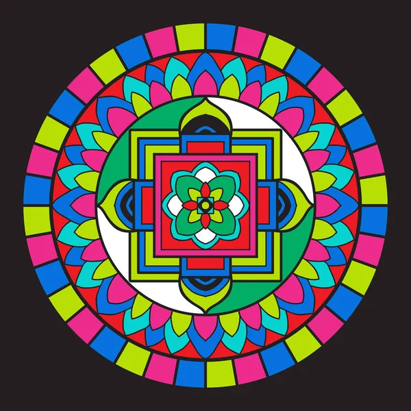 Tibet mandala na černém pozadí. — Stockový vektor