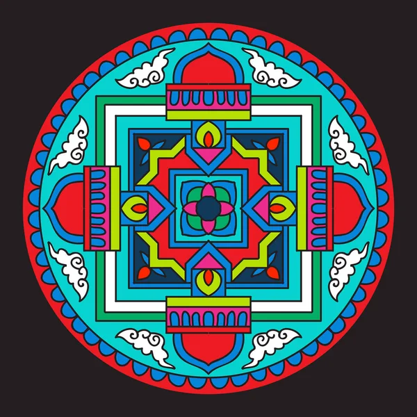 Mandala del Tíbet sobre fondo negro . — Archivo Imágenes Vectoriales