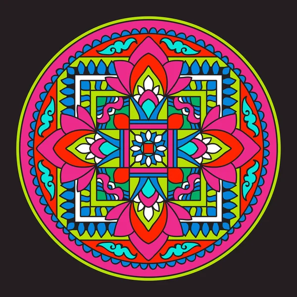 Tibet mandala na černém pozadí. — Stockový vektor