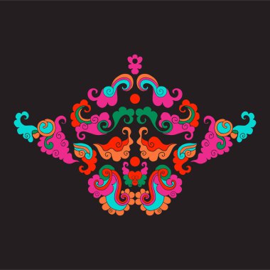 Siyah arka plan üzerine Asya tarzında Vintage dekor elementleri.