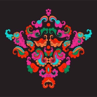 Siyah arka plan üzerine Asya tarzında Vintage dekor elementleri.