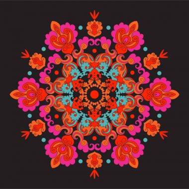 Siyah arka plan üzerine Asya tarzında Vintage dekor elementleri.