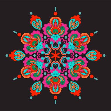 Siyah arka plan üzerine Asya tarzında Vintage dekor elementleri.