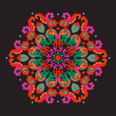 Siyah arka plan üzerine Asya tarzında Vintage dekor elementleri.