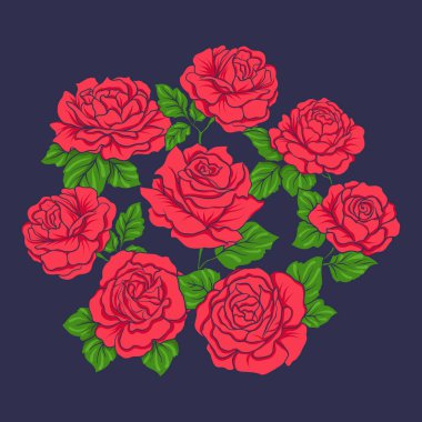 Nakış bllu jiens arka plan üzerinde kırmızı Güllü