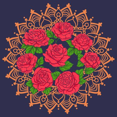 Nakış bllu jiens arka plan üzerinde kırmızı Güllü