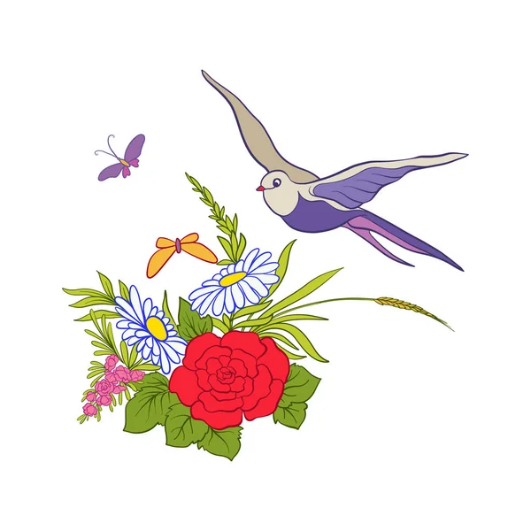 Renkli vintage çiçek buketi veya desen