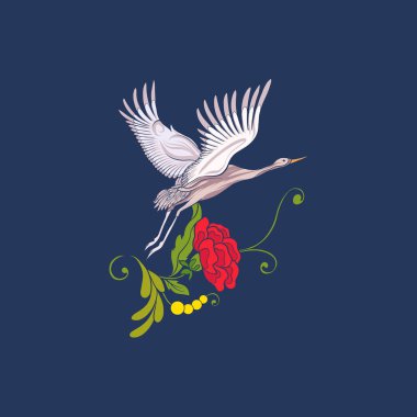 Çiçekler ve vinç kot arka plan üzerinde. Stok satırı vektör illustr