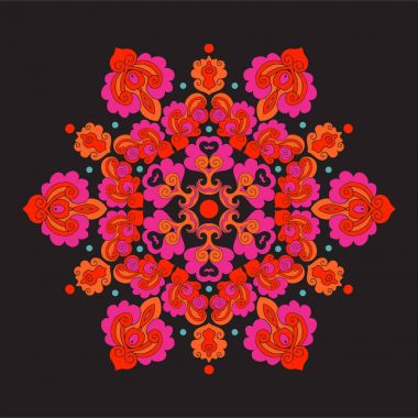 Siyah arka plan üzerine Asya tarzında Vintage dekor elementleri.