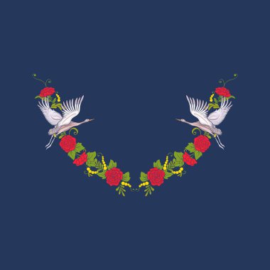 Çiçek ve siyah arka plan üzerine vinç yaka. Stok satırı