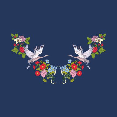 Çiçek ve siyah arka plan üzerine vinç yaka. Stok satırı