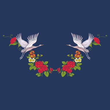 Çiçek ve siyah arka plan üzerine vinç yaka. Stok satırı