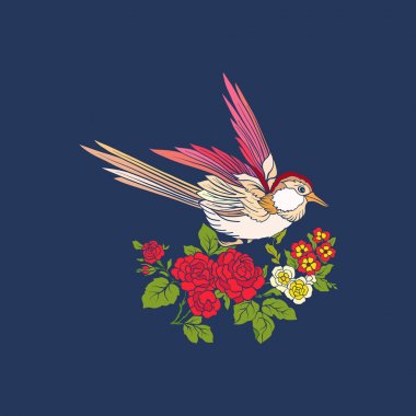 Çiçekler ve kot arka plan üzerinde yutmak.