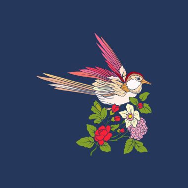 Çiçekler ve kot arka plan üzerinde yutmak.