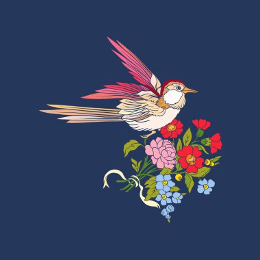 Çiçekler ve kot arka plan üzerinde yutmak.