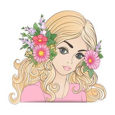 Çiçek çelenk kafasına güzel bir genç kızla.