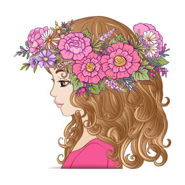 Çiçek çelenk kafasına güzel bir genç kızla.