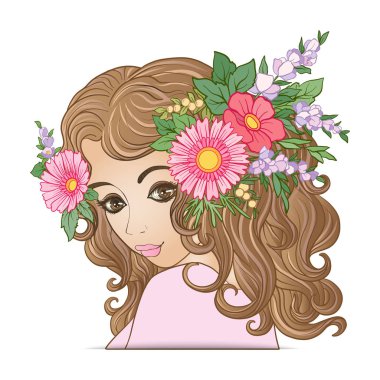 Çiçek çelenk kafasına güzel bir genç kızla.