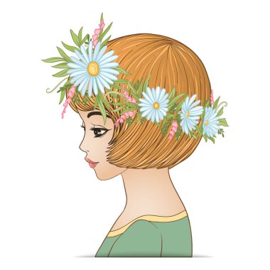 Çiçek çelenk kafasına güzel bir genç kızla.