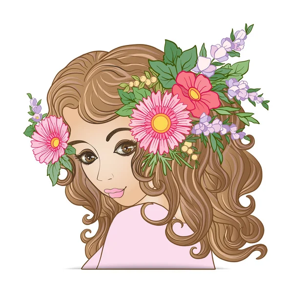 Çiçek çelenk kafasına güzel bir genç kızla.