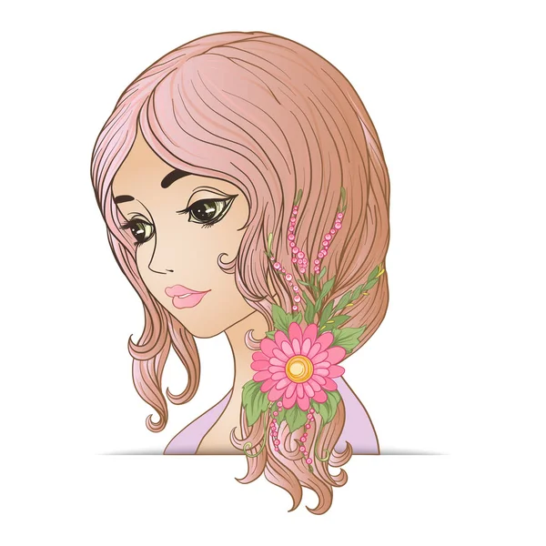 Молода красива дівчина з квітковим вінком на голові . — стоковий вектор