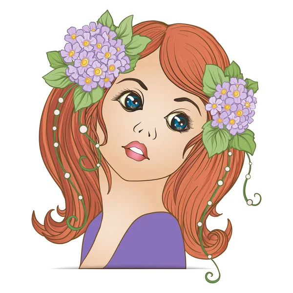Krásná mladá dívka s květinovým věncem na hlavě. — Stockový vektor