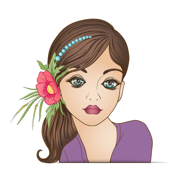 Молода красива дівчина з квітковим вінком на голові . — стоковий вектор