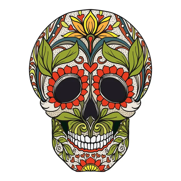 Cráneo de azúcar. El símbolo tradicional del Día de los Muertos. Población — Vector de stock